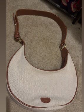 JW PEI Crescent Shoulder Bag in Cream with Tan Trim